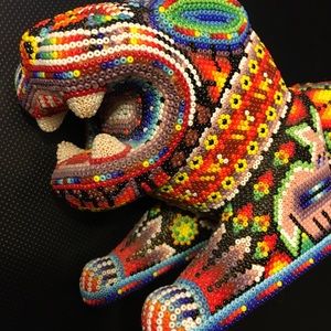 HUICHOL native art Jalisco Mexico signed sculpture